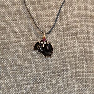 Black Ghost Pendant Necklace With Red Charm